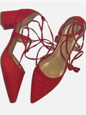 Heel the World Red Block Heels Womens Size 8 Dress Shoes